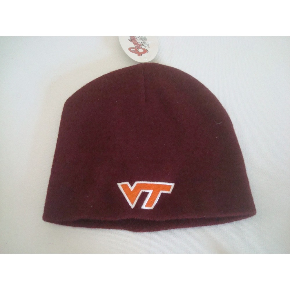VIRGINIA TECH HOKIES   BEANIE TOBOGGAN KNIT   DEADSTOCK  HAT‎ CAP VINTAGE T6